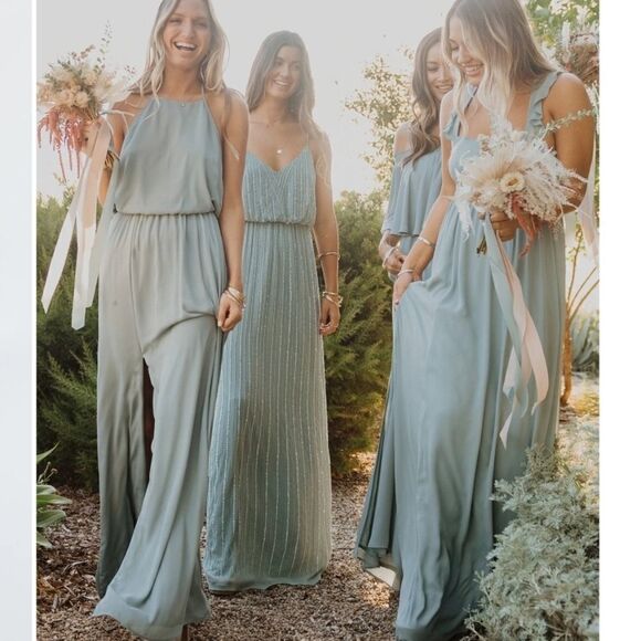 Show Me Your Mumu Bridesmaid Heather Halter Dress in Silver Sage Crisp Size XXL - Picture 4 of 5